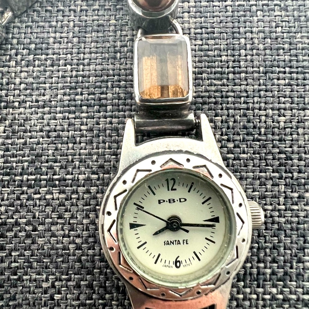 Vintage Peyote Bird Smoky Quartz Navajo Pearl Black Onyx & Silver Watch Bracelet - Picture 13 of 17